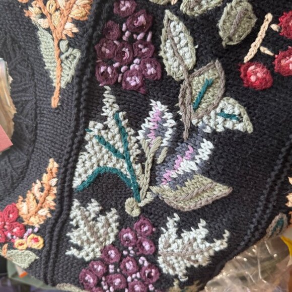 Vintage 80s NEW Tiara Floral Embroidery Cotton Sweater Pullover Oversized Boho L - Picture 4 of 15